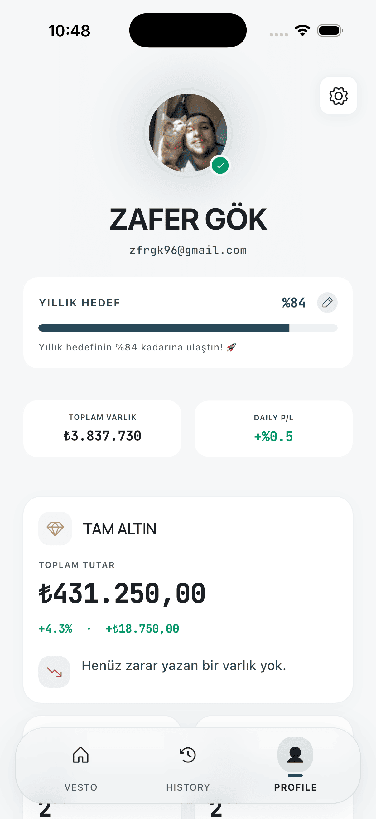 Profile screen